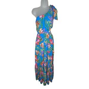 Flying Tomato Blue Floral Print One Shoulder Cutout Maxi Dress Summer Resort‎ M